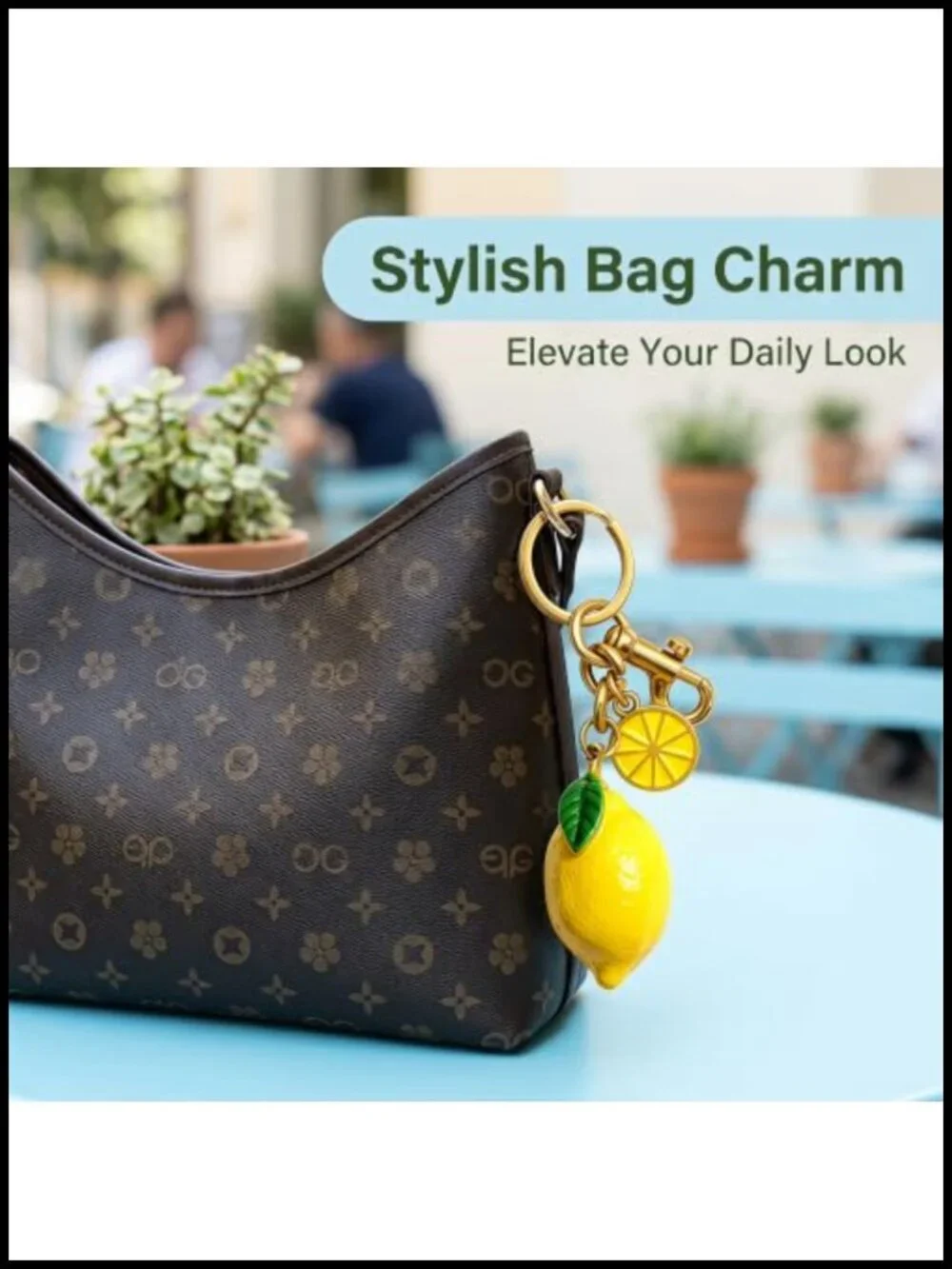 Resin Lemon Fruit Bag Charm Keychain Purse Charm Secure Clasp